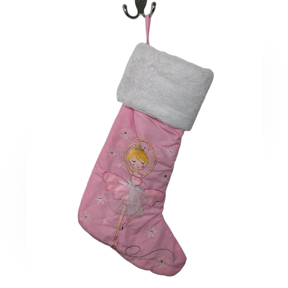 Nicole‎ Miller Kids Christmas Stocking Ballerina Princess Pink White 11”x 19"